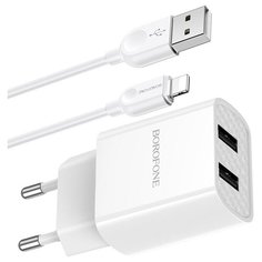 Зарядное устройство BOROFONE BA53A Powerway 2*USB + Кабель USB-Lightning, 2.1A, белый