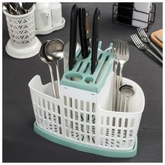 Органайзер для кухни Skiico Kitchenware / Подставка для губок / Пластиковый органайзер для хранения посуды и аксессуаров цвет фисташковый