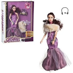 Кукла Junfa "Atinil. Звезда эстрады" в длинном пластье с меховой накидкой и наушниками с микрофоном, 28см