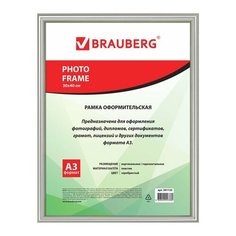 Рамка 30х40 см, пластик, багет 12 мм, BRAUBERG HIT2, серебро, стекло, 391133
