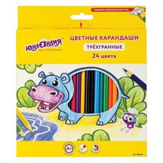 Карандаши цветные супермягкие юнландия "экзотика", 24 цвета, трехгранные, с раскраской, 181649