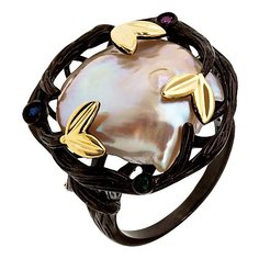 Balex Кольцо 1432930169 из серебра 925 пробы с жемчугом культивированным, изумрудом синтетическим, сапфиром синтетическим и рубином синтетическим, размер 19