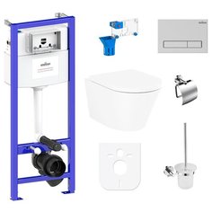 Комплект 9 в 1 Lavinia Boho Biore Compacto Rimless 97010051, безободковый унитаз, сиденье микролифт, инсталляция, крепление, клавиша смыва, шумоизоляция, диспенсер, ершик, держатель туалетной бумаги