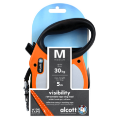 Alcott Visibility M - Поводок-рулетка для собак 5 метров до 30 кг, лента 275.766 Оранжевый