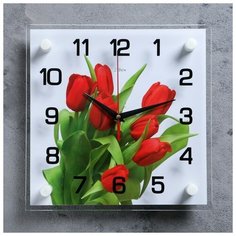 21 Век Часы настенные, серия: Цветы, "Тюльпаны на белом фоне", 25х25 см
