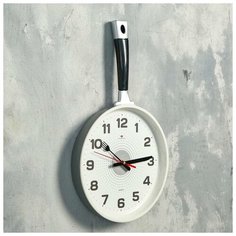 Часы настенные Рубин "Сковорода", 25*43 см, корпус серый с белым, ручка черная, плавный ход