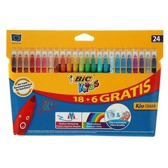 BIC Цветные фломастеры 24 цвета, детские, смываемые, среднее письмо, BIC Kid Couleur