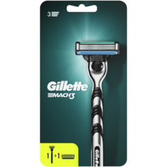 Бритвенный станок Gillette Mach3 ,серый/черный, сменные кассеты 2 шт.
