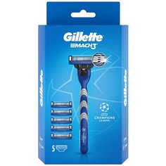 Бритвенный станок Gillette Mach3 ,серебристый/черный, сменные кассеты 5 шт.