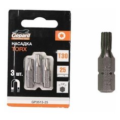 Насадка TORX T30 25мм 3шт GEPARD (GP3513-25) (бита звездочка шестилучевая звезда сталь S2 магнитная) Gepard.