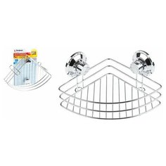 Полка для принадлежностей на вакуумных присосках, угловая, хром. сталь, FIX LOCK, PERFECTO LINEA (262x190x100 мм) (35-342240)