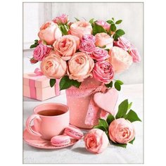 Букет розовое чаепитие Набор для выкладывания стразами 30х40 Алмазная живопись АЖ-1883