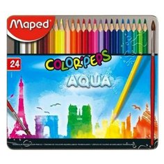 Maped. Карандаши цветные акварельные "ColorPeps Aqua" (24 цв) подароч. кисть в комплекте арт.836016