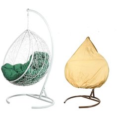 Кресло подвесное Bigarden "Tropica", белое, со стойкой, зеленая подушка (чехол в подарок)