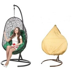 Кресло подвесное Bigarden "Easy", черное, со стойкой, зеленая подушка (чехол в подарок)