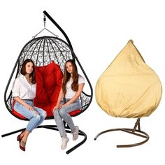 Кресло подвесное Bigarden "Primavera", черное, со стойкой, красная подушка (чехол в подарок)