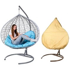 Кресло подвесное Bigarden "Gemini Promo", серое, со стойкой, голубая подушка (чехол в подарок)