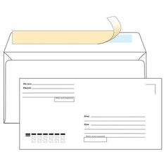Конверт почтовый Е65 Ecopost (110x220, 80г, стрип, печать "Куда-Кому") белый, 1000шт. Packpost