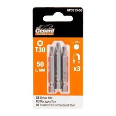 Насадка TORX T30 50мм 3шт GEPARD (GP3513-50) (бита звездочка шестилучевая звезда сталь S2 магнитная) Gepard.