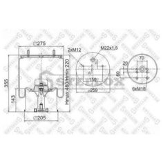 STELLOX 90-09401-SX_пневмопод.со стак.плита 940MB h423 2шп.M12смещ.25. 1отв.штуц.M22.Поршень мет.\BPW