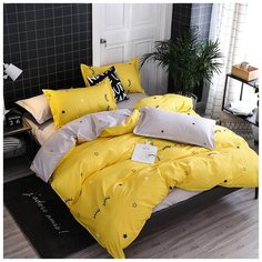 Комплект постельного белья Grazia Textile Yellow Eyes, 2- х спальный, смесовая ткань, 2 наволочки 70х70, желтый, белый, звёзды, ресницы
