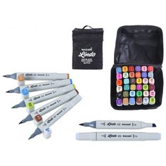 Маркеры для скетчинга набор 36 цветов кисть долото Mazari Lindo (Мазари) профессиональные двусторонние спиртовые | фломастеры для скетчинга 3.0-6.2 мм | скетч 36 штук основные цвета 1 | в сумке чехле кисточки