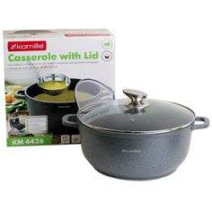 Кастрюля 6,5 л Kamille КМ-4426 (28х12,5 см) из литого алюминия с покрытием серый мрамор
