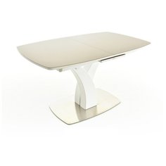 EVITA Стол обеденный раздвижной Нотр-Дам столешница стекло Opti цвет Капучино опора белая/140(171,5)*85*76 см/Стол для гостиной/Стол для столовой/Стол для кухни/Дизайнерский стол