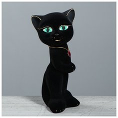 Копилка "Кошка Анжела", флок, чёрная, 25 см 1164525 Керамика ручной работы