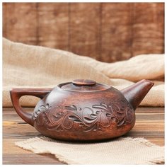 Чайник для заварки Красная глина 1 л, декор