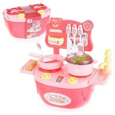 Детская кухня Oubaoloon с посудой и продуктами, розовая, в коробке (Y8820B)