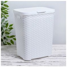 Корзина для белья прямоугольная с крышкой 40 л, 30х38х48 см "Ротанг", цвет белый 1118766 Violet