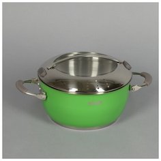Кастрюля 2,8л d=20см KVETUNKA зеленая стекл.крышка 4342972 Nadoba