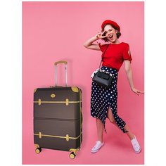 Чемодан пластиковый с кожаными ремешками PROFFI TRAVEL PH10487 "Tour Vintage", коричневый, большой