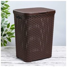 Корзина для белья прямоугольная с крышкой 40 л, 30х38х48 см "Ротанг", цвет коричневый 1118761 Violet