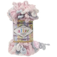 Пряжа Alize Puffy color, 3 шт 5864 бел- роз- серый