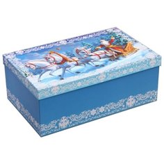 Коробка подарочная Дарите счастье Новогодняя тройка 32.5 х 20 х 12.5 см, голубой