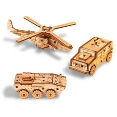 Деревянный конструктор набор 3 в 1 с дополненной реальностью, сборная модель, пазл для детей, 3D пазл, деревянный пазл 3Д, развивающая игрушка, деревянная игрушка, игрушка для мальчиков, подарок на новый год, машинки, модельки, военная техника Uniwood