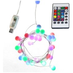 Гирлянда SH Lights ILDBL32RGB-C-USB-RC "Шарики" 3.7 метра 32 смарт светодиода, 7 цветов + RGB, питание от USB, пульт ДУ