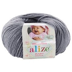 Пряжа Alize Baby wool, 40 % шерсть, 40 % акрил, 20 % бамбук, 50 г, 175 м, 119 серое небо