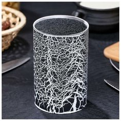 Подставка для ножей «Чёрный разлом» Skiico Kitchenware 14×9 см / Металлическая подставка цилиндрическая для ножей с наполнителем