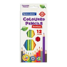 Карандаши цветные BRAUBERG PREMIUM, 12 цветов, шестигранные, грифель мягкий 3,3 мм, 181656 2 уп