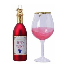 Набор ёлочных игрушек MAGIC RED WINE (бутылочка и бокал), стекло, 12.5 и 13.5 см, Kaemingk 120867-красный