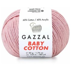 Gazzal Пряжа Gazzal Baby Cotton (60% хлопок, 40% акрил) 50 г 165 м, 3444 пудра