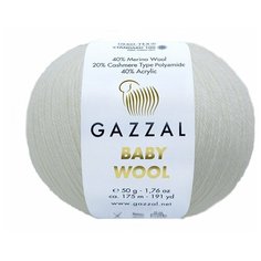 Gazzal Пряжа Gazzal Baby Wool (40% Мериносовая шерсть, 20% Кашемир ПА, 40% Акрил) 50 г 175 м, 801 белый