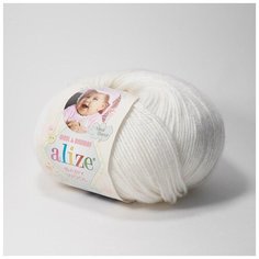 Пряжа Alize Baby wool, 40 % шерсть, 40 % акрил, 20 % бамбук, 50 г, 175 м, 55 белый