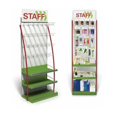 Стойка для размещения товара напольная STAFF, 2050x600x500 мм, 25 крючков, 3 полки, металл, 504876