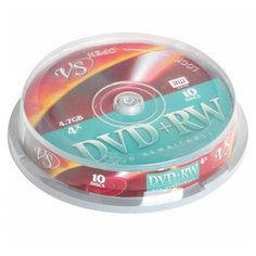 Диски DVD + RW VS 4,7 Gb 4x, комплект 10 шт Cake Box, VSDVDPRWCB1001