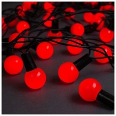Luazon Lighting Гирлянда "Нить" 10 м с насадками "Шарики 2.5 см", IP44, тёмная нить, 100 LED, свечение красное, 8 режимов, 220 В