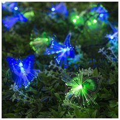 Luazon Lighting Гирлянда "Нить" 4.5 м с насадками "Бабочки", тёмная нить, 30 LED, свечение RG/RB, 2 режима, солнечная батарея